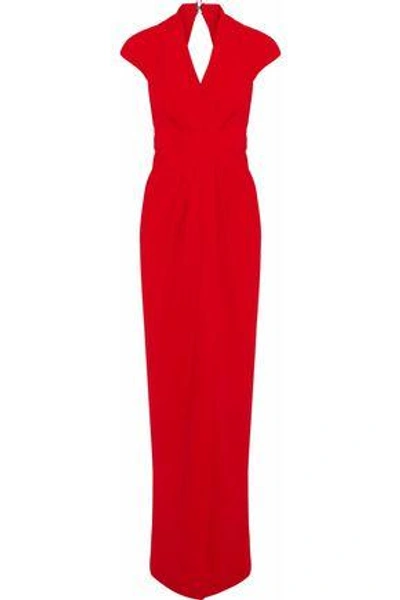 Shop Badgley Mischka Woman Wrap-effect Cutout Crepe Gown Red