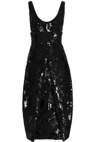 Shop Milly Woman Sequinned Tulle Midi Dress Black