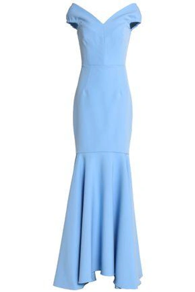 Shop Milly Fluted Crepe Gown In Light Blue