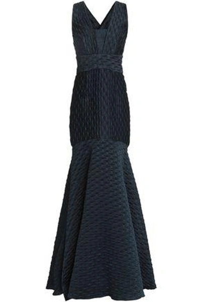 Shop Milly Woman Penelope Fluted Satin-cloqué Gown Navy