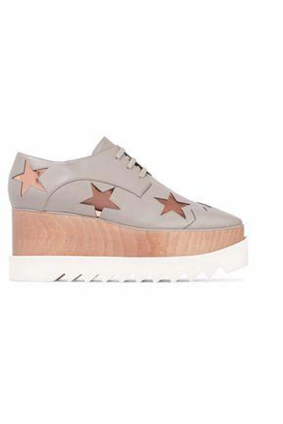 Shop Stella Mccartney Metallic Appliquéd Faux Leather Platform Sneakers In Light Gray