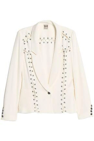 Shop Haute Hippie Woman Lace Up-effect Satin-crepe Blazer Off-white