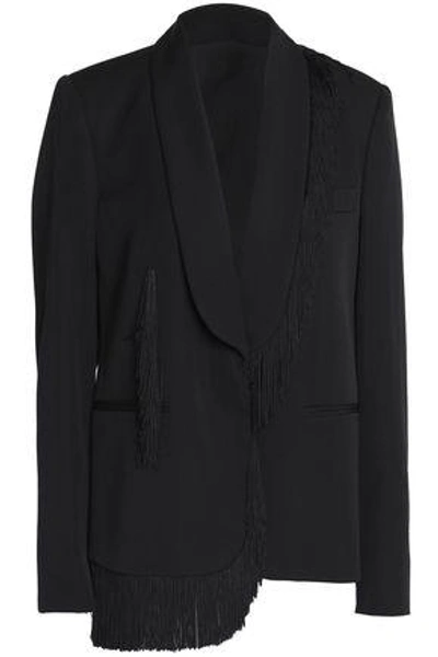 Shop Stella Mccartney Fringe-trimmed Wool Blazer In Black