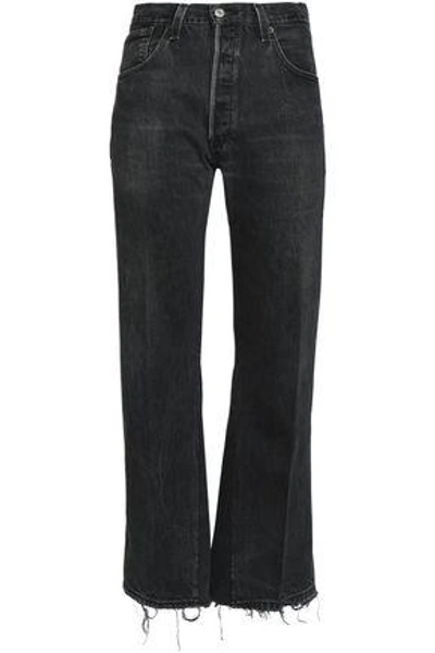 Shop Re/done By Levi's Woman Frayed High-rise Bootcut Jeans Anthracite