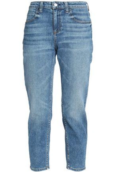 Shop Alexander Wang Woman Cropped Faded Mid-rise Skinny Jeans Mid Denim