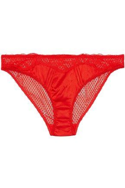 Shop Stella Mccartney Woman Lace And Silk-blend Satin Low-rise Briefs Red
