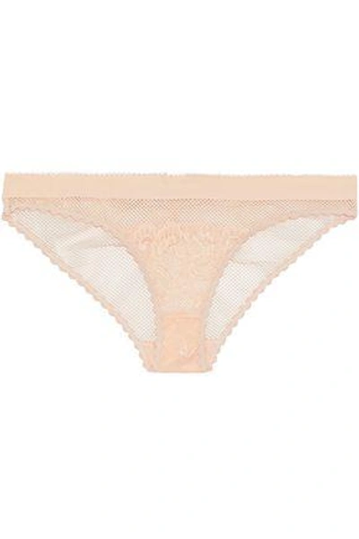 Shop Stella Mccartney Corded Lace And Stretch-mesh Low-rise Briefs In Baby Pink