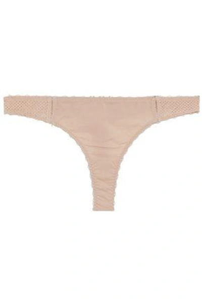 Shop Stella Mccartney Woman Mesh And Stretch-jersey Low-rise Thong Beige