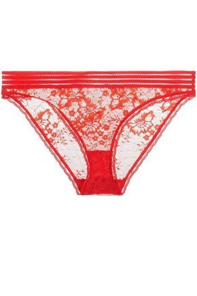 Shop Stella Mccartney Open Knit-trimmed Lace Low-rise Briefs In Red