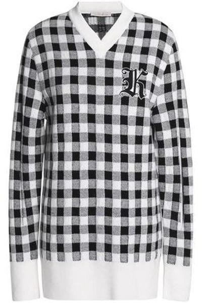 Shop Christopher Kane Woman Appliquéd Checked Wool And Cashmere-blend Sweater Black
