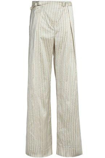 Shop Zimmermann Pinstriped Cotton-blend Wide-leg Pants In Beige