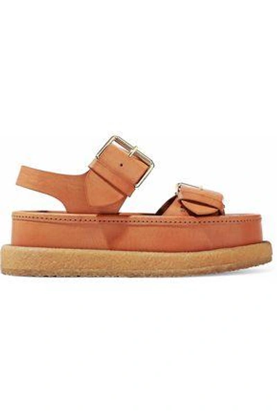 Shop Stella Mccartney Woman Buckled Faux Leather Platform Sandals Camel