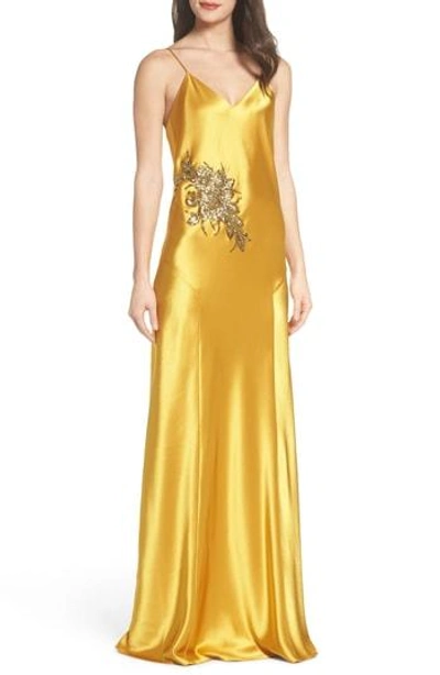 Shop Mestiza New York Mestiza Carmen Embellished Satin Slip Gown In Dandelion