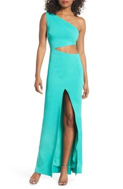 Shop Maria Bianca Nero Cameron One-shoulder Cutout Gown In Jade