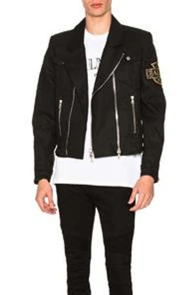 Shop Balmain Denim Biker Jacket In Black