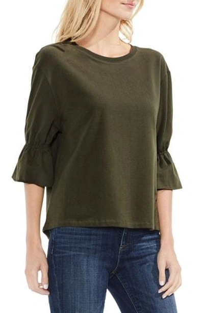 Shop Vince Camuto Smocked Elbow Sleeve French Terry Top In Legion Green