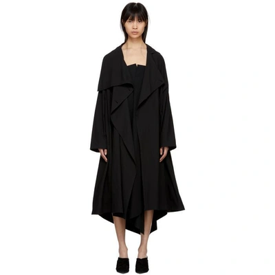 Shop Yohji Yamamoto Black Drape Coat In 2 Black