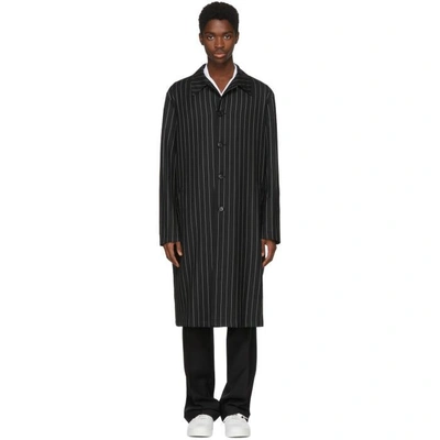 Shop Versace Black And White Pinstripe Coat In A594 Blk/wh