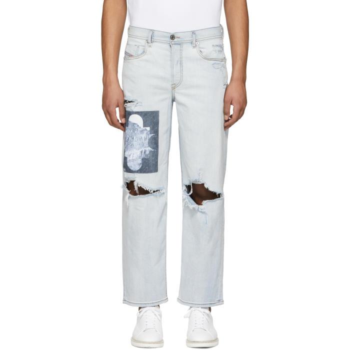 Diesel Printed Patch Ripped Jeans In 01 Blue | ModeSens