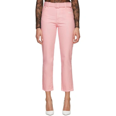 Shop Off-white Pink Tight Crop Belt Jeans