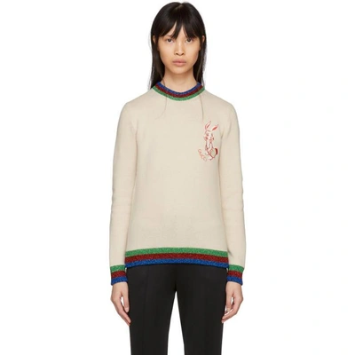 Shop Gucci Off-white Rabbit Patch Sweater In 9101 Ivory