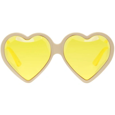 Shop Gucci Off-white And Yellow Heart Sunglasses In 003 Ivory