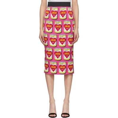 Shop Dolce & Gabbana Pink Amore Energy Drink Can Pencil Skirt