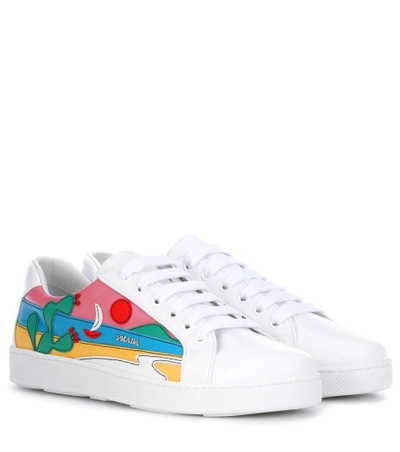 Shop Prada Leather Sneakers In Multicoloured