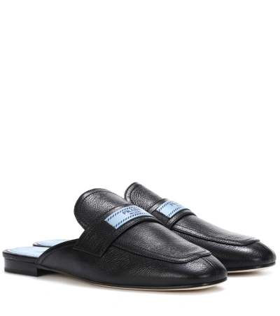 Shop Prada Leather Slippers In Black