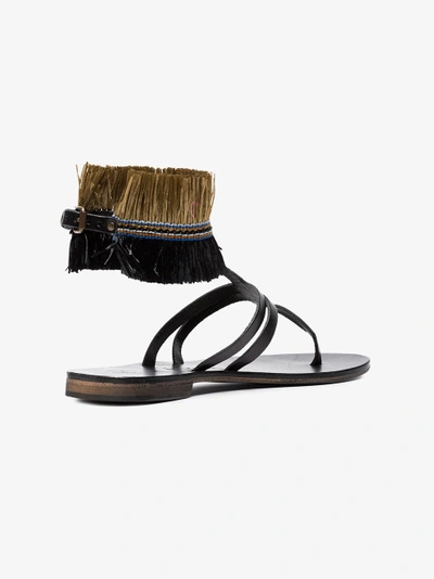 Shop Álvaro González Álvaro Black Ariana Raffia Flat Leather Sandals