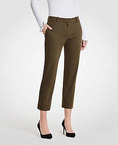 Shop Ann Taylor The Petite Ankle Pant In Cotton Sateen - Curvy Fit In Tuscan Olive