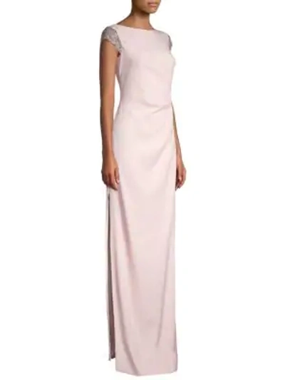 Shop Escada Geolla Beaded Cap-sleeve Gown In Navy