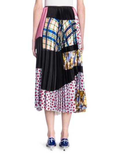 Shop Marni Silk Patchwork Skirt In Blue Floral Patch