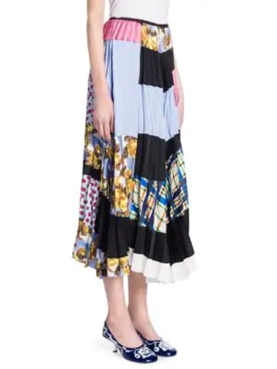 Shop Marni Silk Patchwork Skirt In Blue Floral Patch