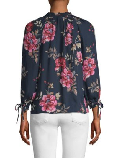 Shop Joie Corsen Floral Silk Top In Dark Navy