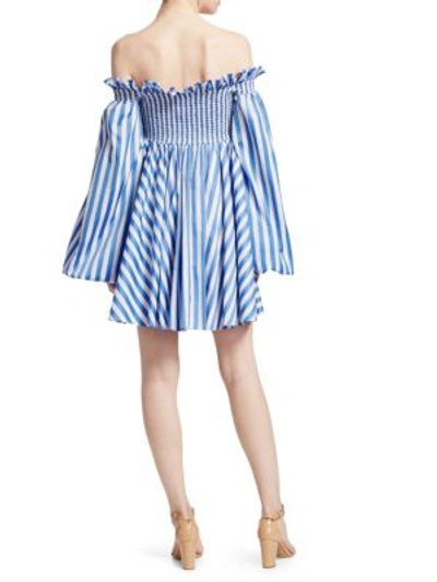 Shop Caroline Constas Kora Off-the-shoulder Dress In Blue White