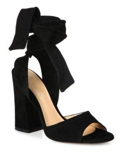 Shop Gianvito Rossi Nika Suede Ankle-wrap Block Heel Sandals In Black