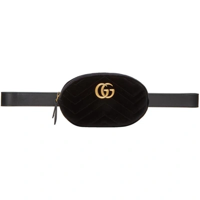 Shop Gucci Black Velvet Quilted Gg Marmont Belt Bag