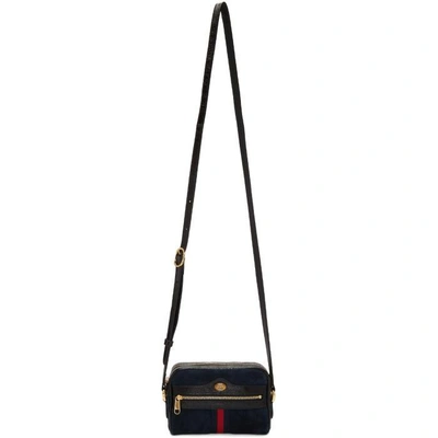 Shop Gucci Navy Suede Mini Ophidia Bag In 8774 Navy