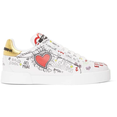 Shop Dolce & Gabbana White All Over Graffiti Sneakers