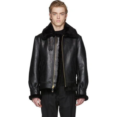 Schott Lc 1259 Aviator Hooded Shearling Jacket In Ebony | ModeSens