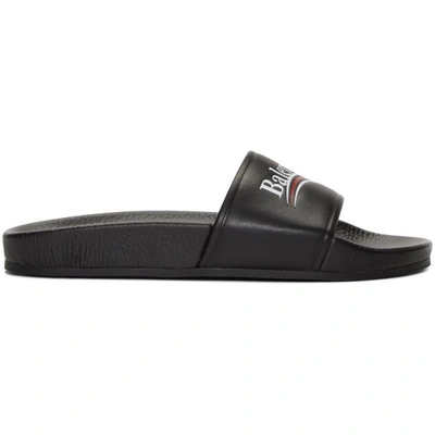 Shop Balenciaga Black Campaign Pool Slides In 1091 Black