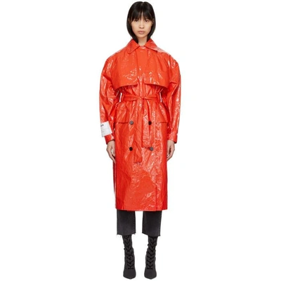 Shop Msgm Red Plastic Trench Coat In 17 Red