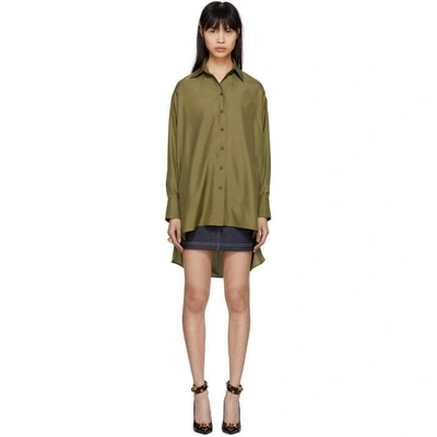 Shop Valentino Green Silk Open Back Shirt In Iw1 Iguana