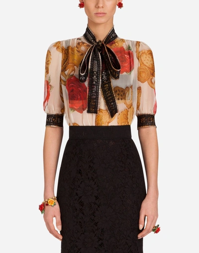 Shop Dolce & Gabbana Blouse In Printed Silk Chiffon In Multicolor