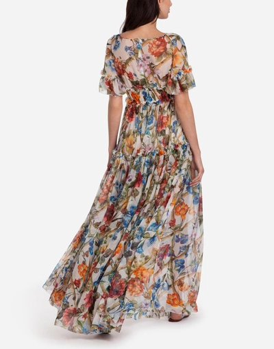 Shop Dolce & Gabbana Printed Silk Chiffon Dress In Multicolor