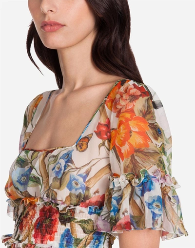 Shop Dolce & Gabbana Printed Silk Chiffon Dress In Multicolor