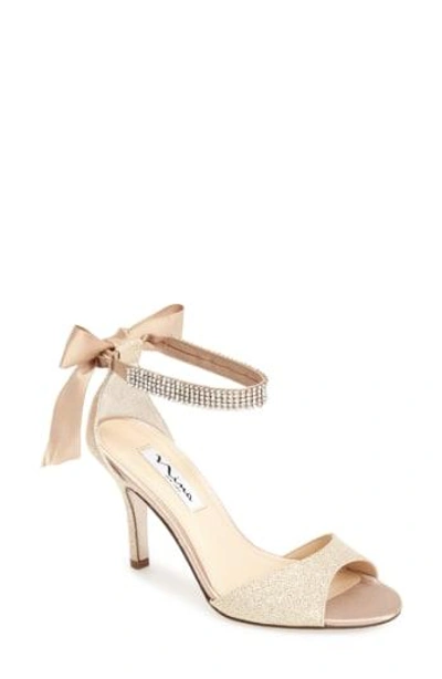 Shop Nina 'vinnie' Crystal Embellished Ankle Strap Sandal In Champagne Gold