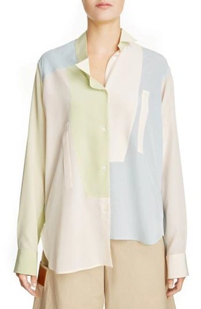 Shop Loewe Asymmetrical Patchwork Silk Shirt In Multicolor