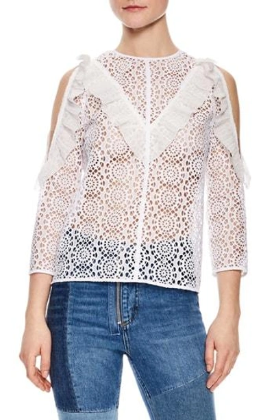 Shop Sandro Sheer Lace Cold Shoulder Top In White